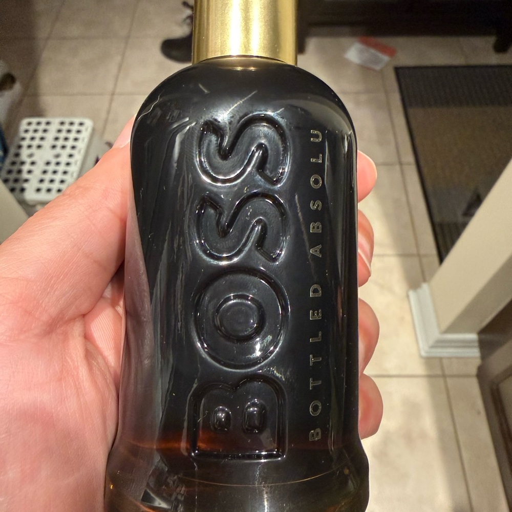 Boss Bottled Gold Packaging with Black Barcode